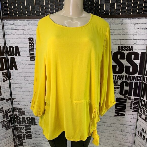 Junarose Yellow Sheer Side Tassel Tie Top - Picture 1 of 6